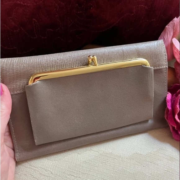 taupe kidskin Vintage leather wallet clutch, Princess Gardner taupe/grey. - Picture 8 of 13